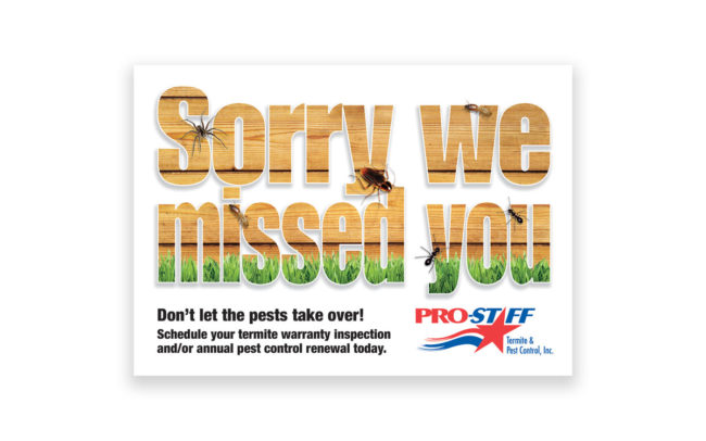 ProStaff Termite and Pest Control advertisement postcard